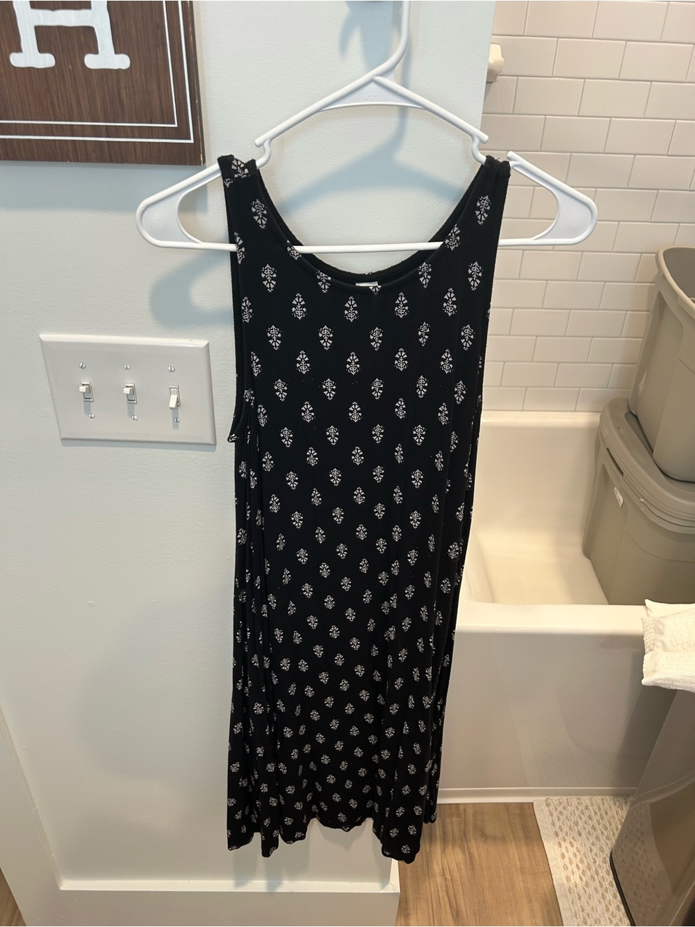 Old Navy Black Midi Dress with White Floral Print